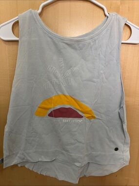 Roxy Light Blue Graphic Palm Tank with Yellow and Maroon Accents
